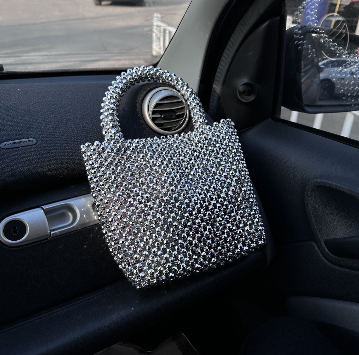 Shiny Silver Beaded Handbag for Women Korean Style Chain Basket Bag - Image 3
