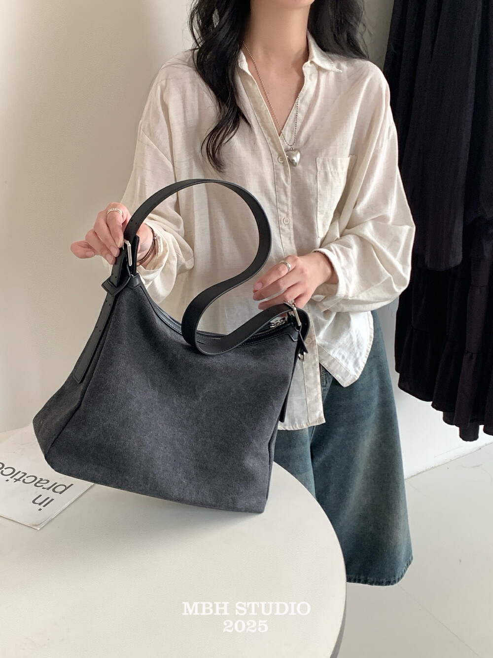 MBH Large Capacity Lazy Style Tote Bag Linen Travel Commute Shoulder Bag