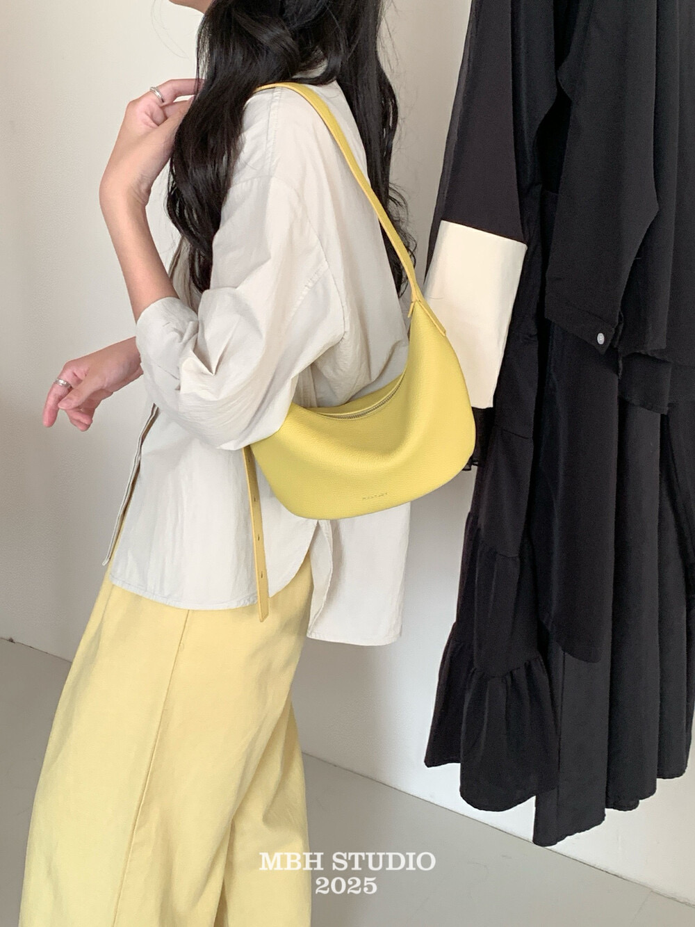 MBH Top Layer Cowhide Half Moon Crescent Bag Candy Color Crossbody Shoulder Bag