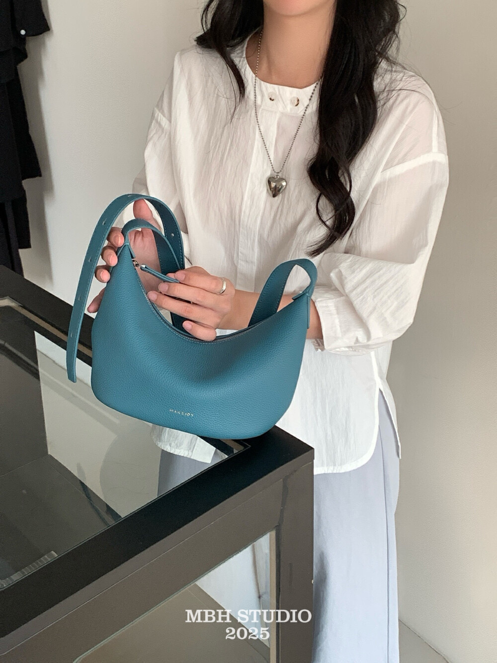 MBH Top Layer Cowhide Half Moon Crescent Bag Candy Color Crossbody Shoulder Bag - Image 3