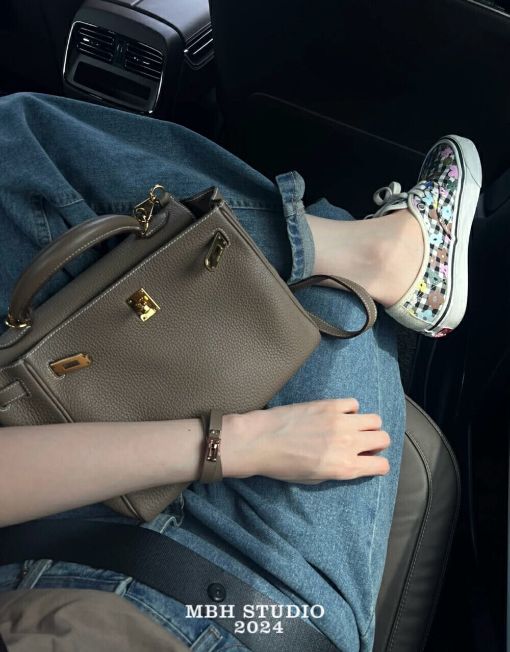 MBH Top Grain Leather Lychee Pattern 25 Inch Kelly Bag Large Capacity Handbag Crossbody with Shoulder Strap