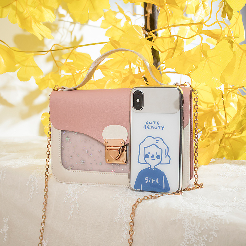 Korean Style Sequin Star Print One Shoulder Phone Bag Flap Lock Small Square Bag - Image 3