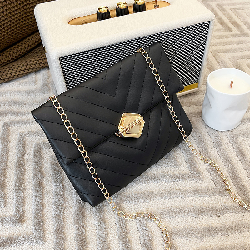 New Chain Embroidered Crossbody Plaid Diamond Leather Women's Phone Bag